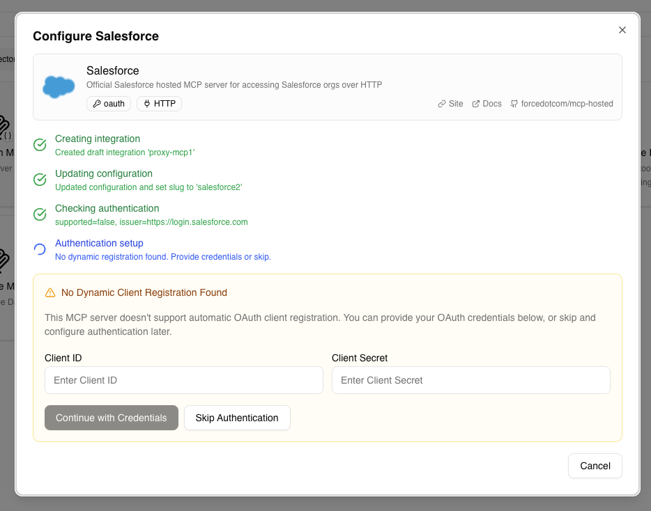 Paste Salesforce credentials in Willow