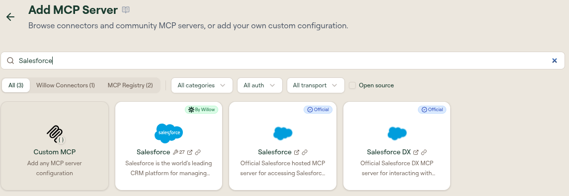 Salesforce in Willow Registry