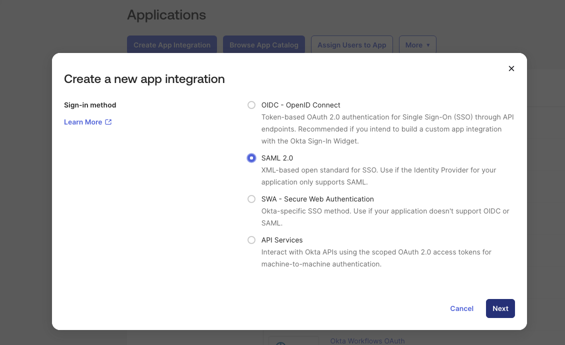 Okta New App
