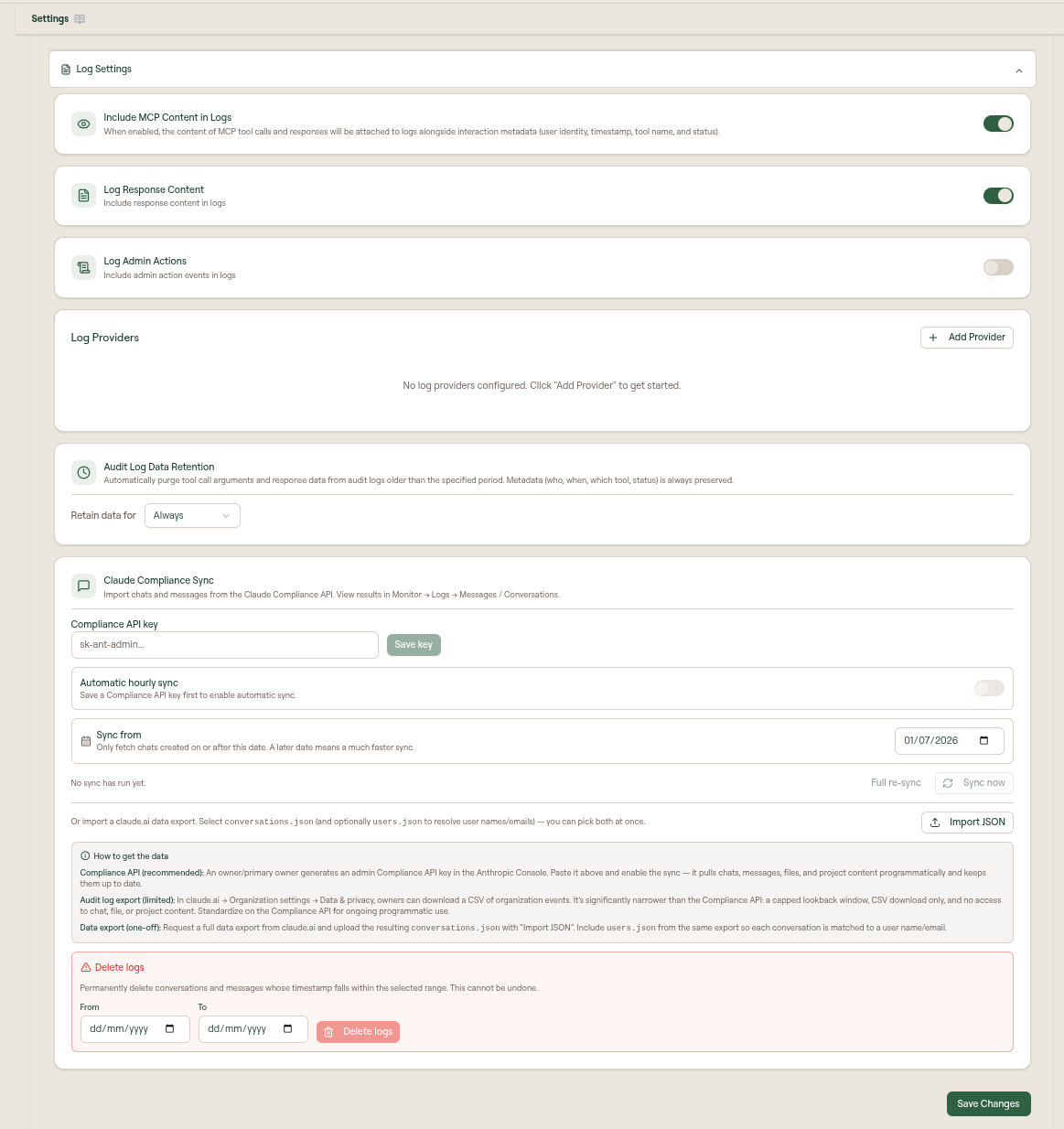 Log Settings
