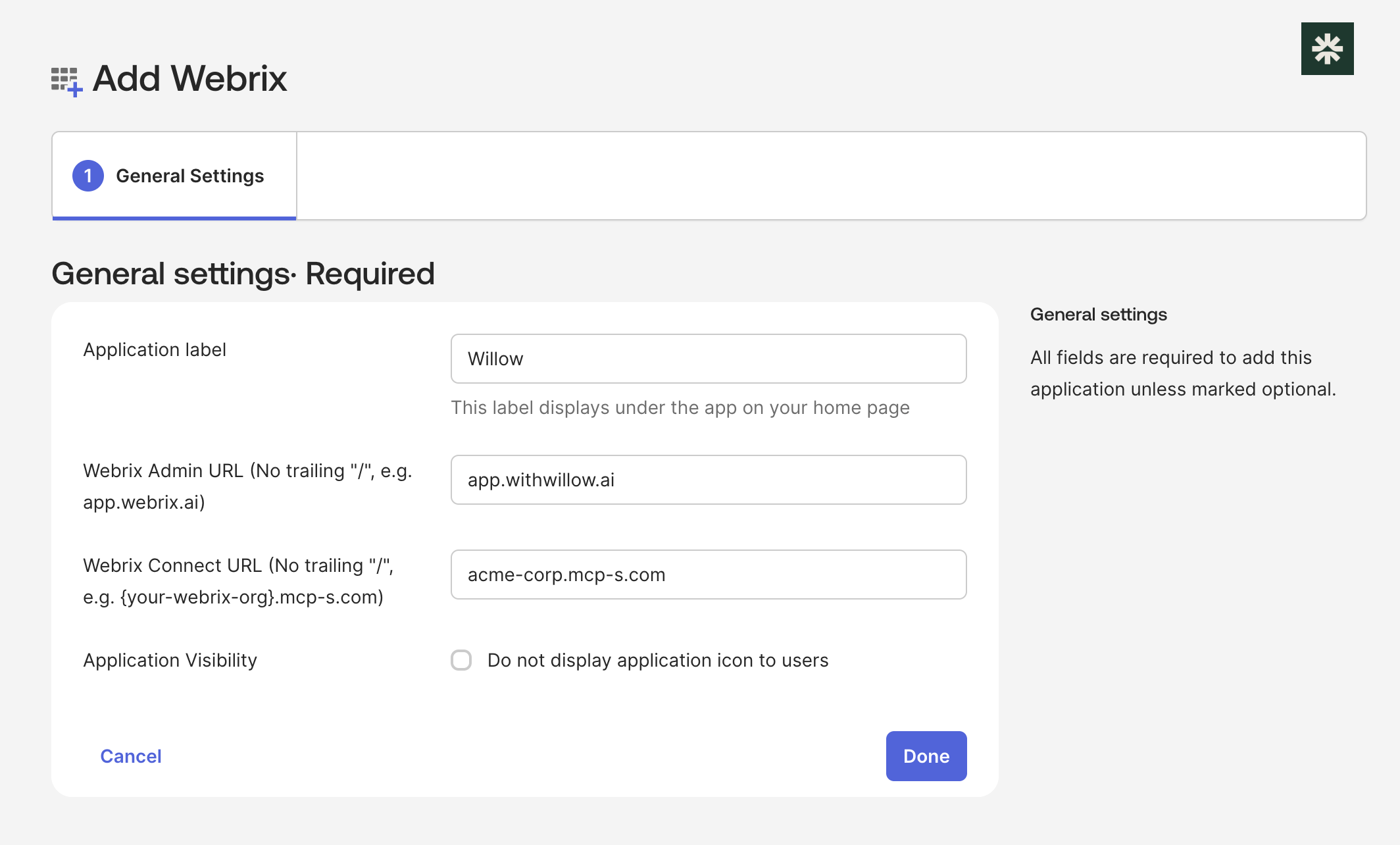 Adding the Willow integration from the Okta app catalog