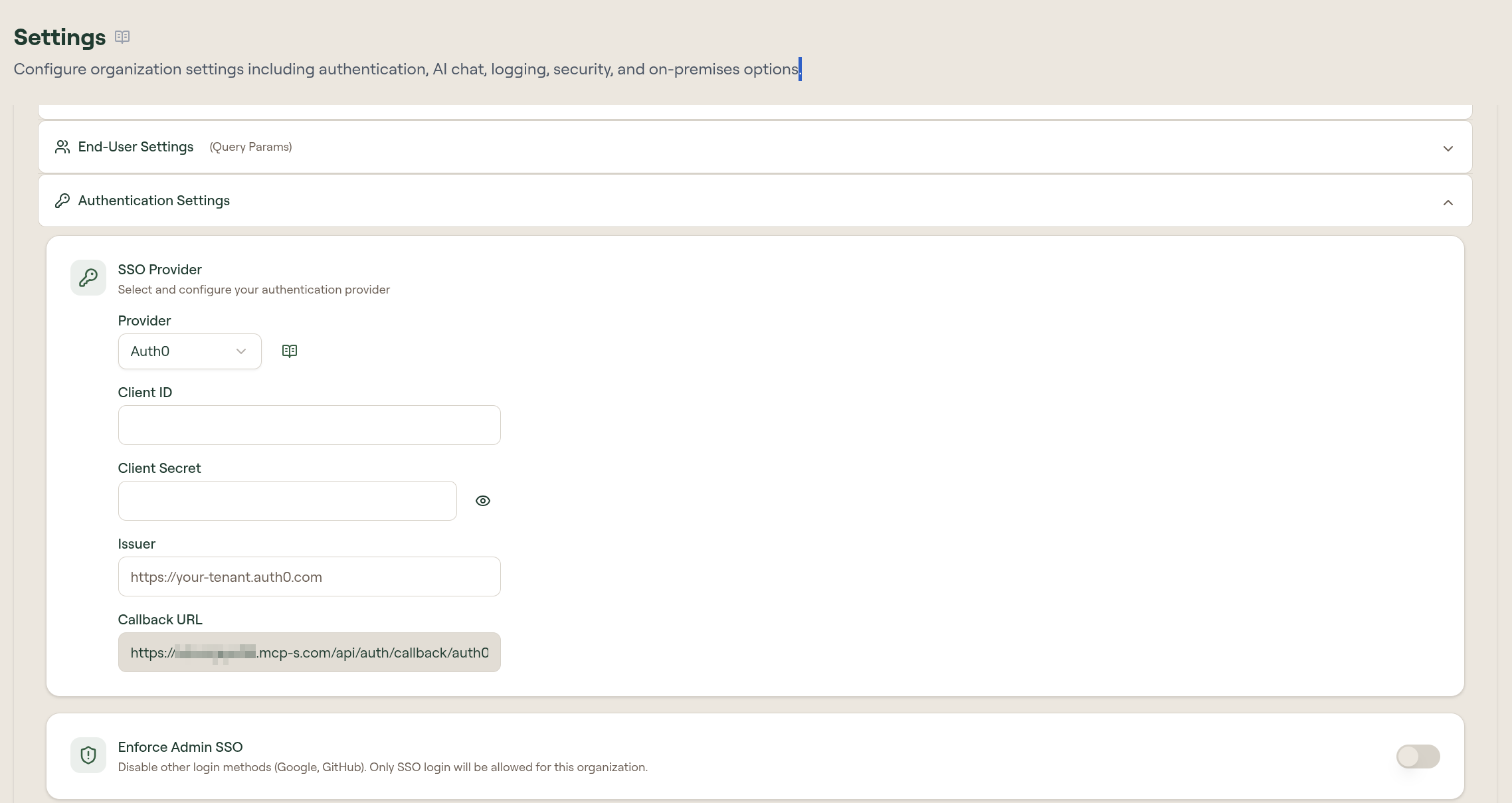 Auth0 SSO provider configured in Willow Authentication Settings